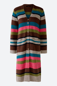 Oui Brown / Blue / Pink Stripe Knit Coat