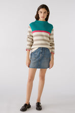 Load image into Gallery viewer, Oui Turquoise / Stone Striped R/N Sweater
