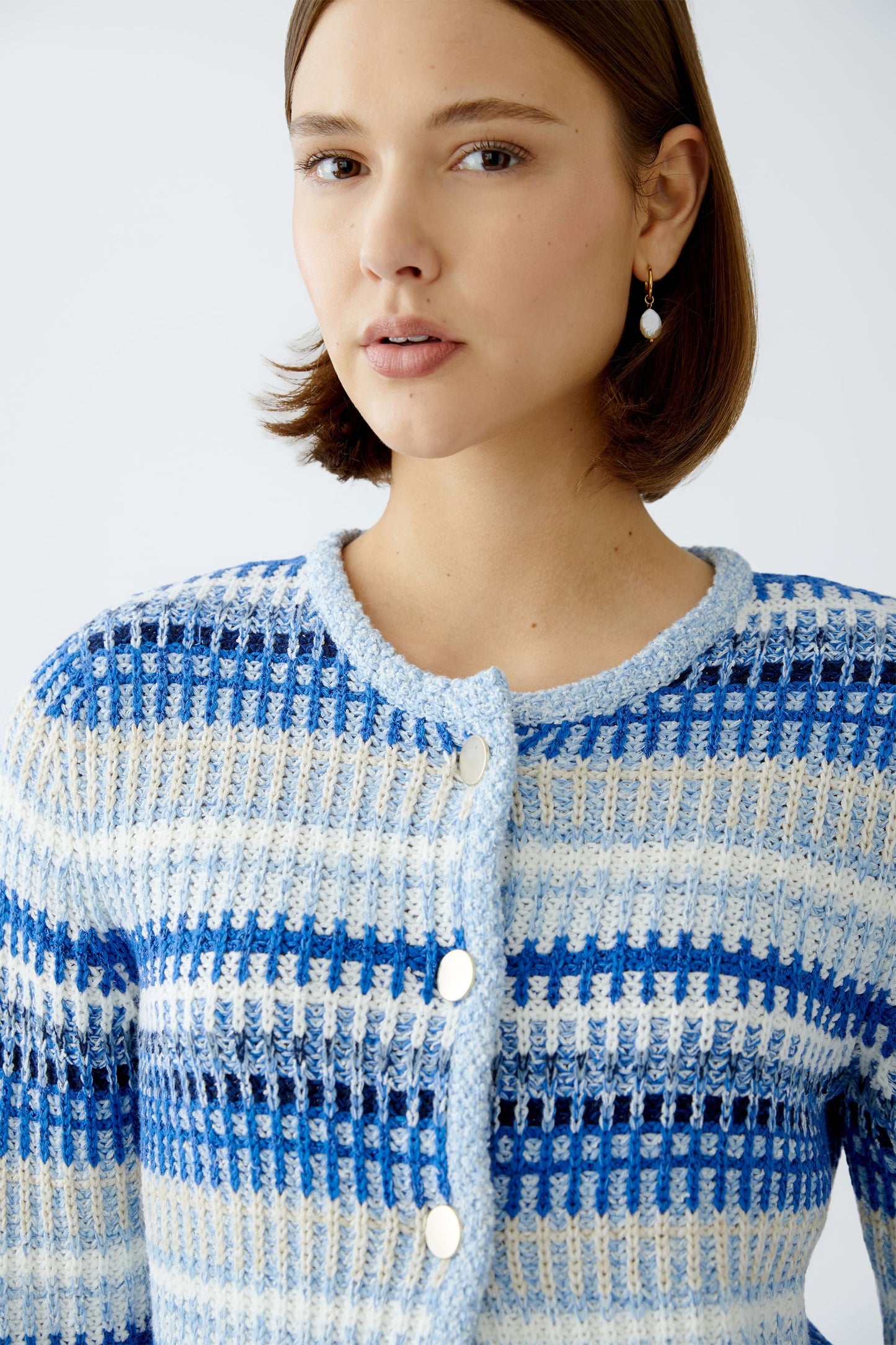 Oui Royal Blue / Cream Chunky Cardigan