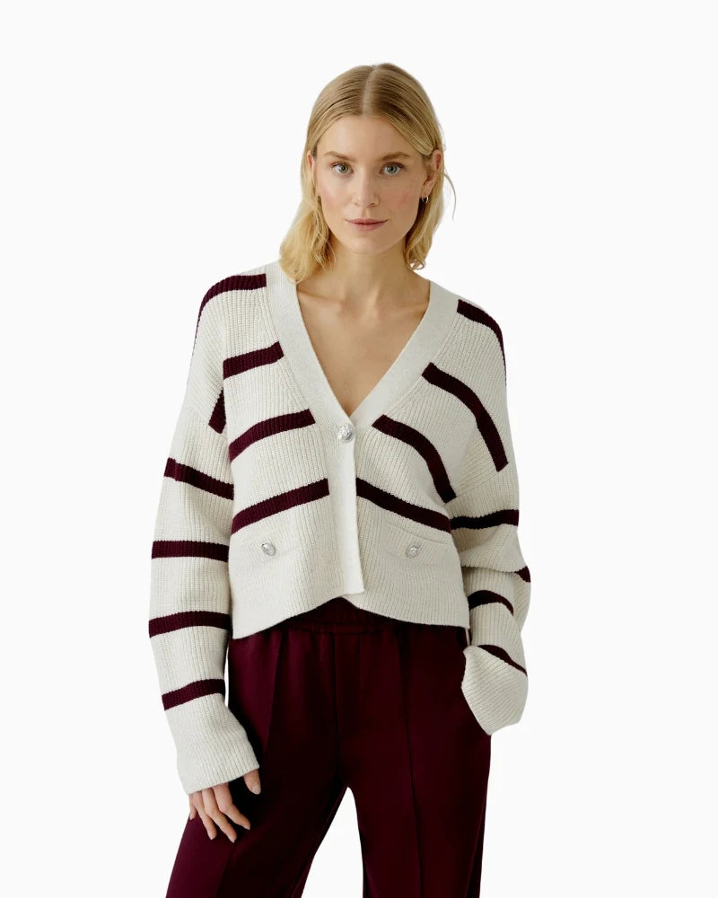 Wine Striped Cardigan