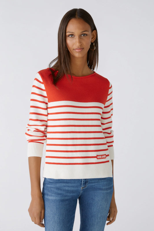 Oui Red/White Stripe Sweater