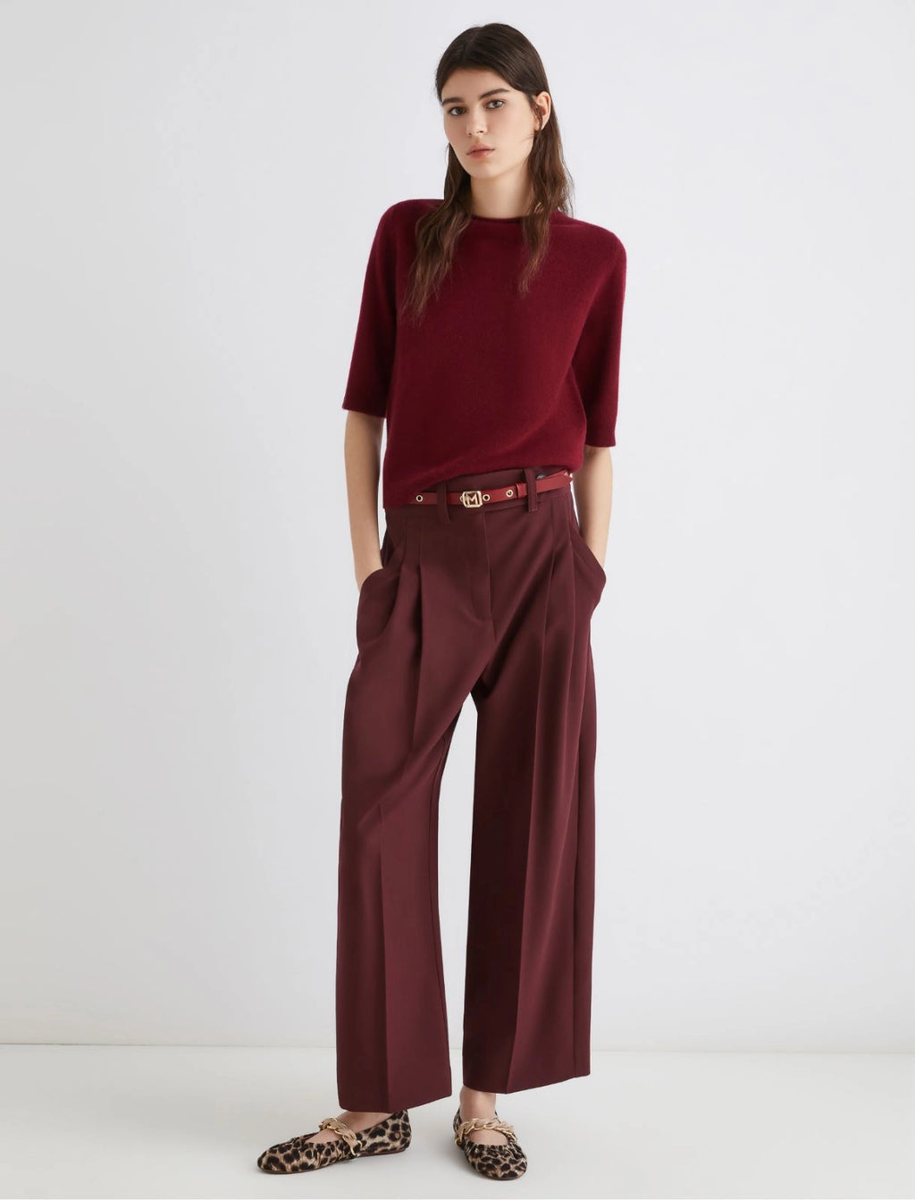 Wine wide leg trousers