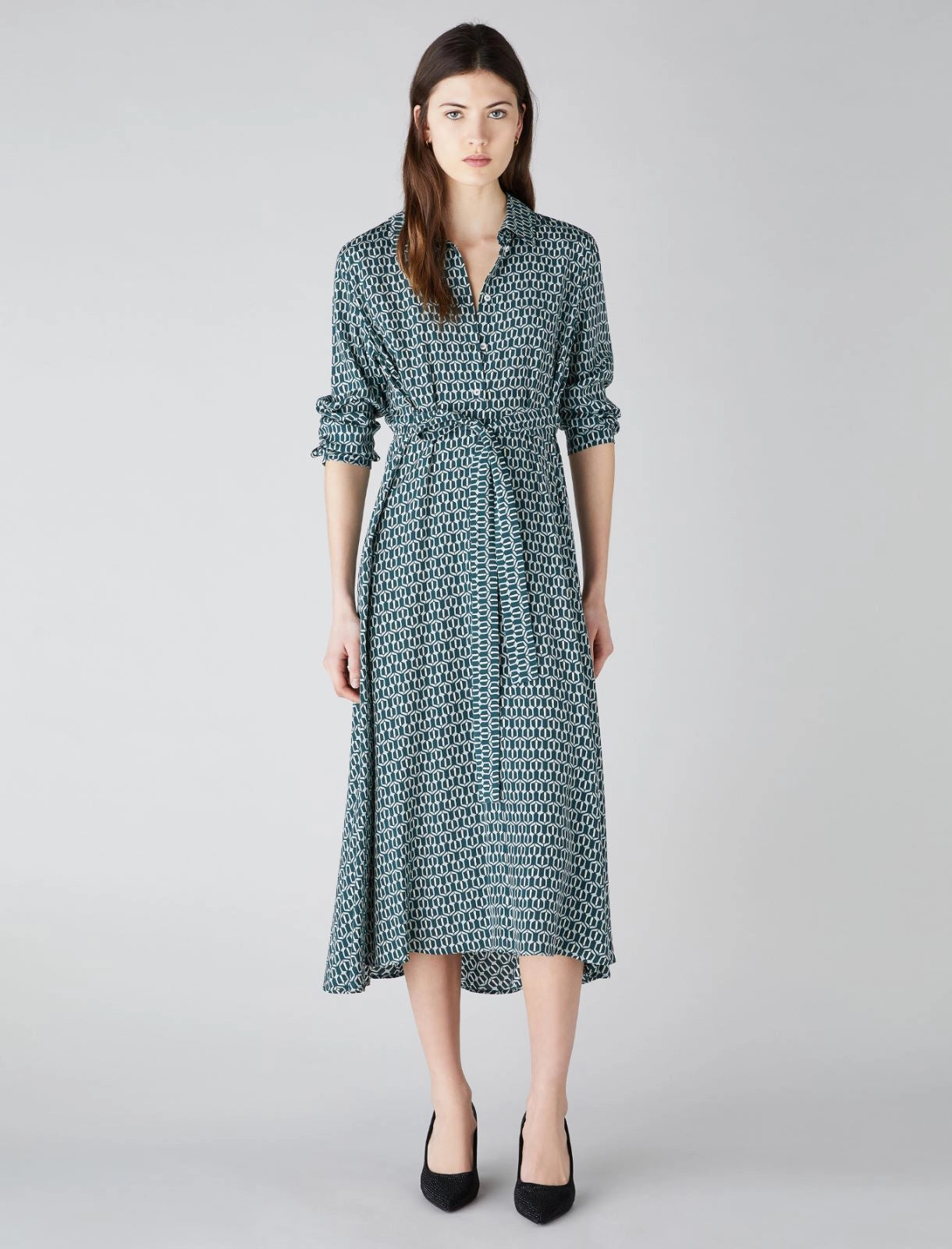 Emme Green Print Long Patterned Dress