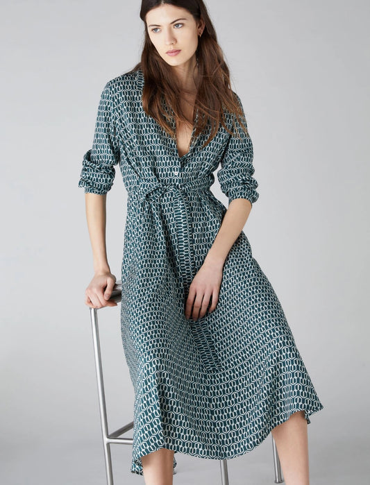 Emme Green Print Long Patterned Dress