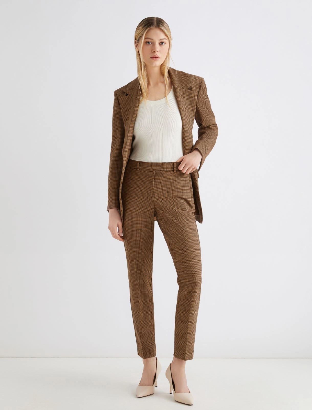 Tan check trouser