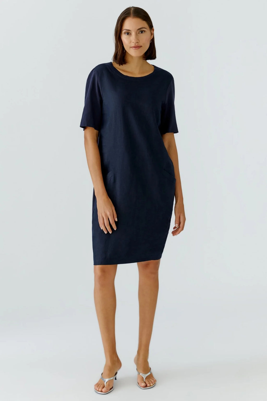 Navy Linen/Cotton Mix Dress