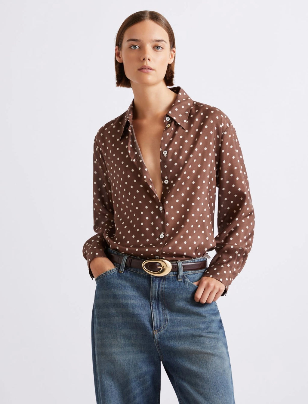 Brown polka dot blouse