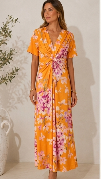 Orange Printed Maxi Dress