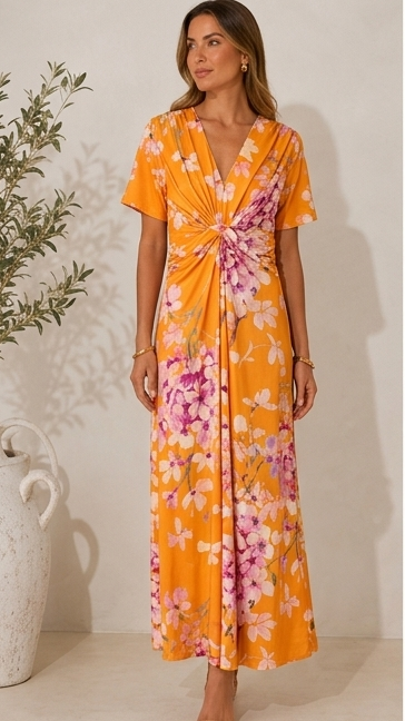 Orange Printed Maxi Dress