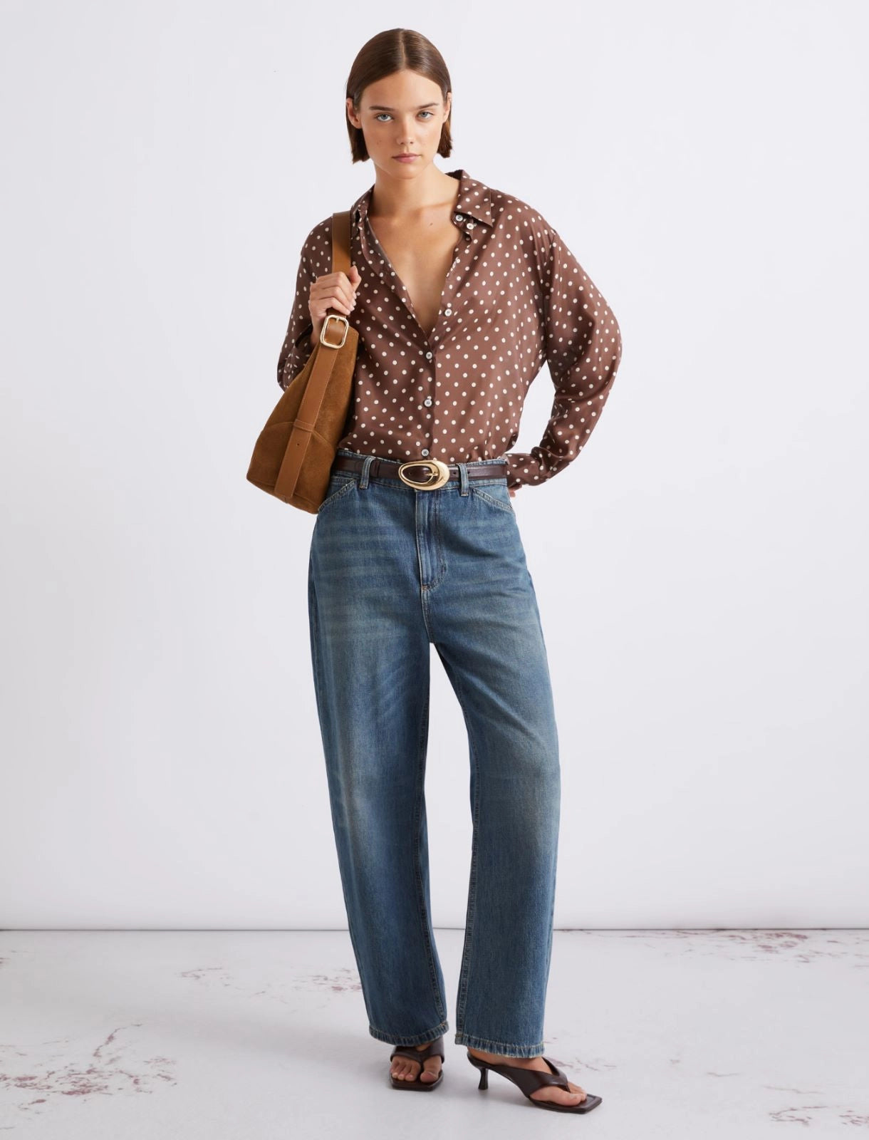 Brown polka dot blouse