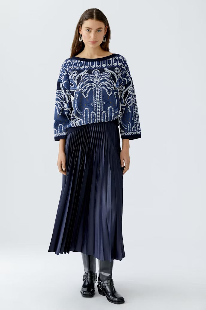 Navy Pleated Skirt