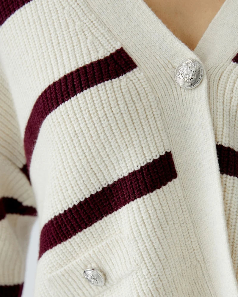 Wine Striped Cardigan