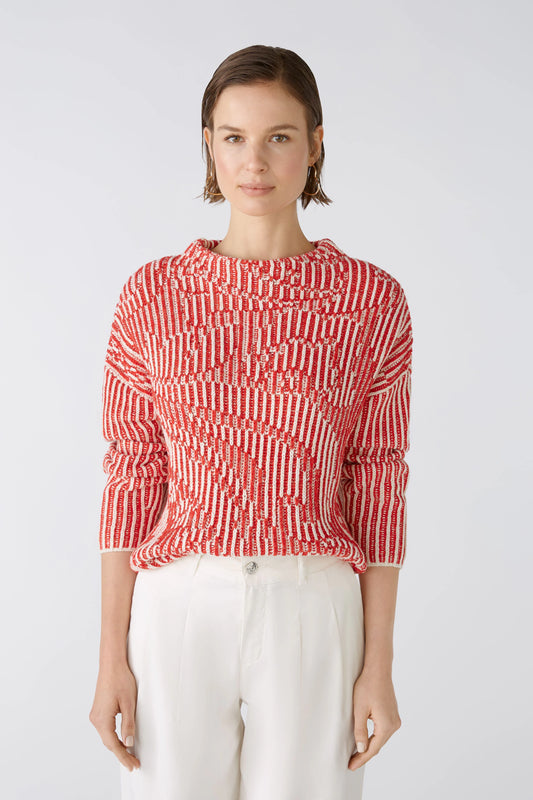 Oui Red/White Sweater