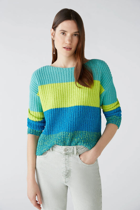 Oui Lime/Turq Stripe Sweater