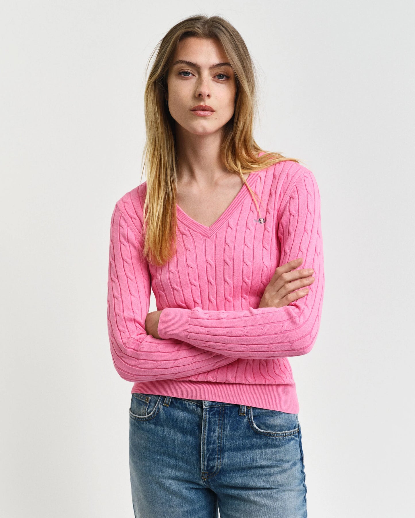 GANT Pink Cable Knit V-Neck