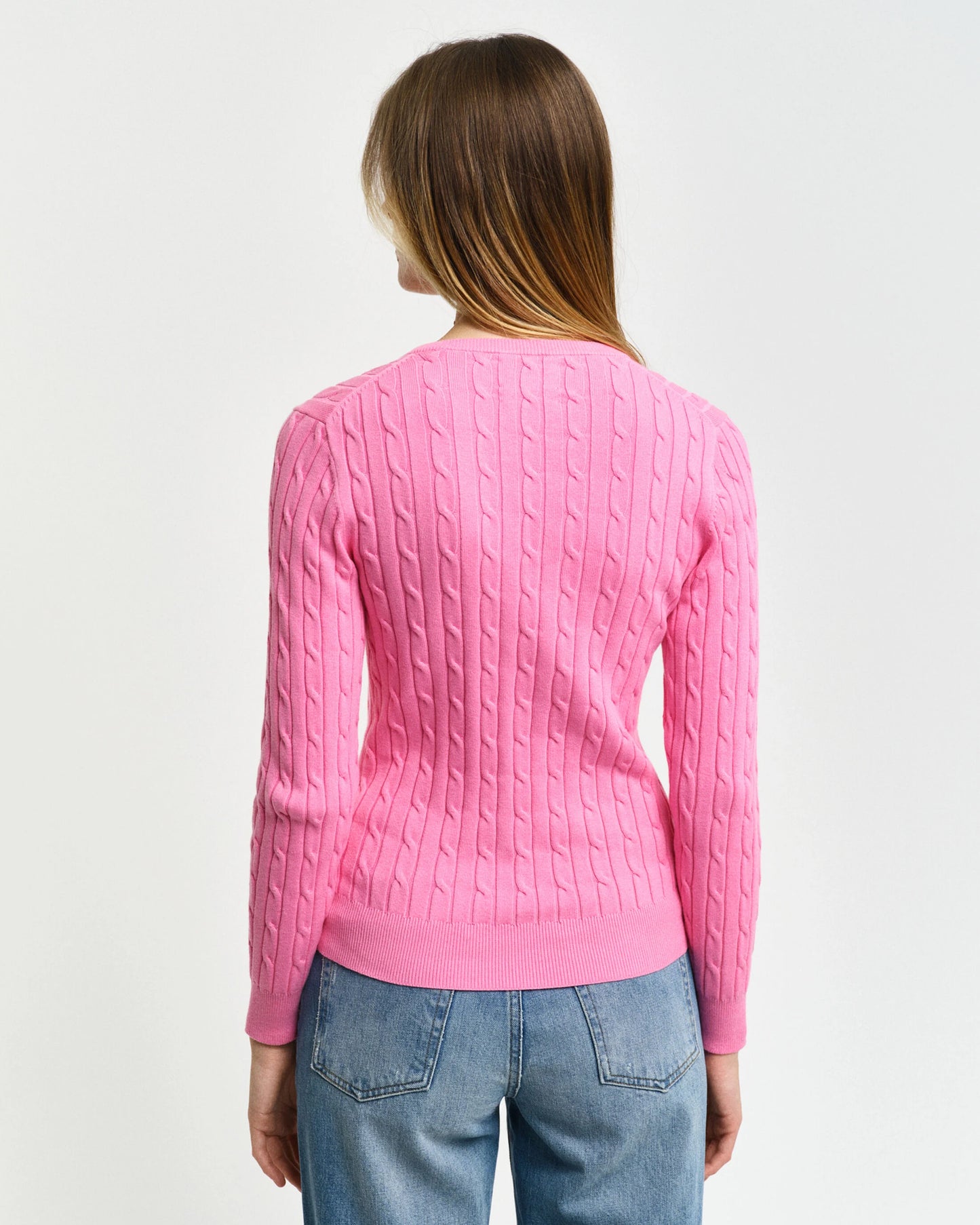 GANT Pink Cable Knit V-Neck