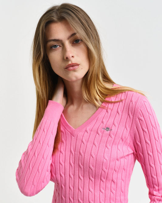 GANT Pink Cable Knit V-Neck